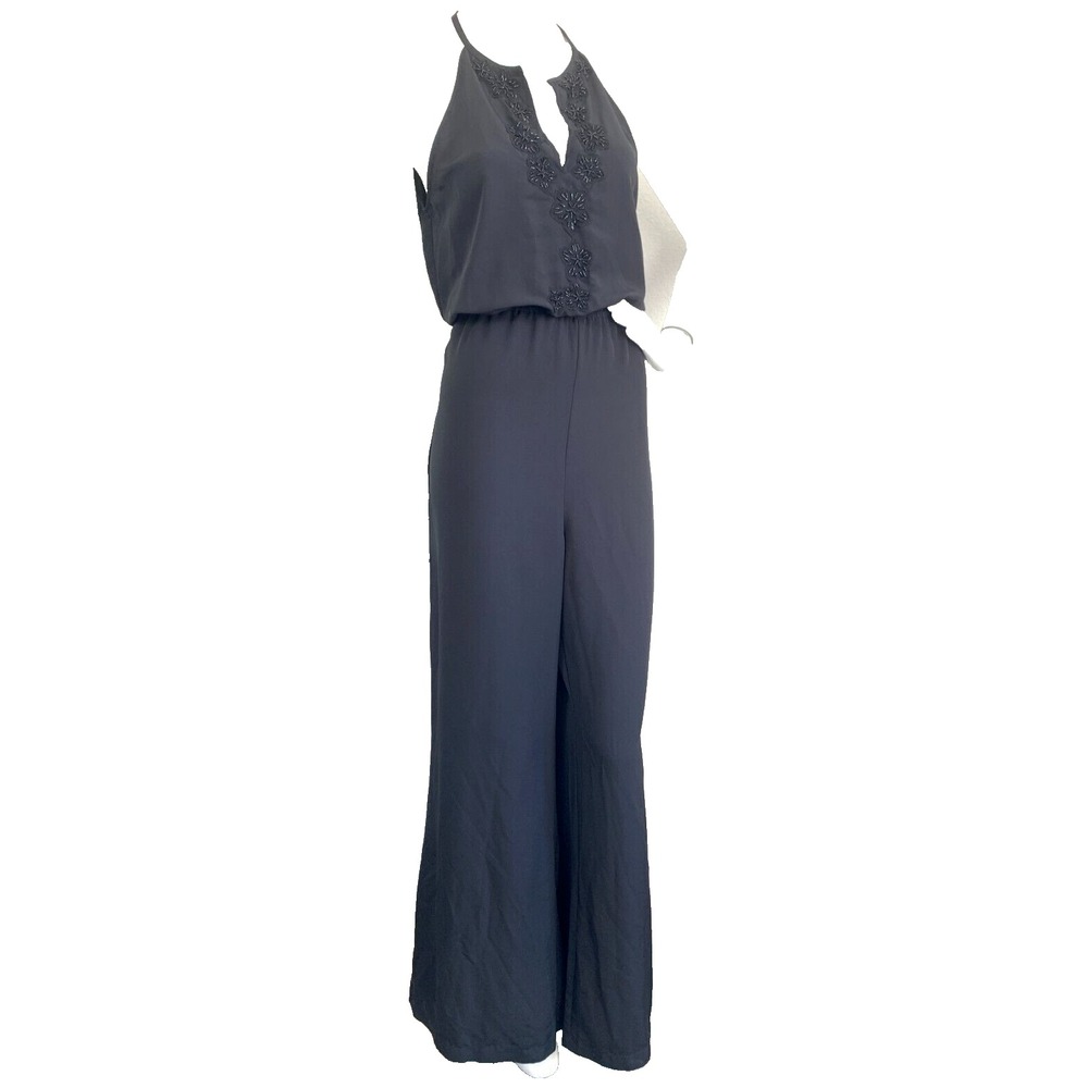 NEW Pearl Georgina Chapman Jumpsuit Sleeveless VNeck Open Back Wide Leg Black 12